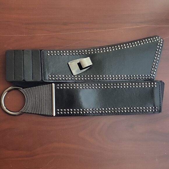 Fashion Wide Waist Belt Elastic Stretch Cinch Belts With Interlock Buckle, Black main image 5